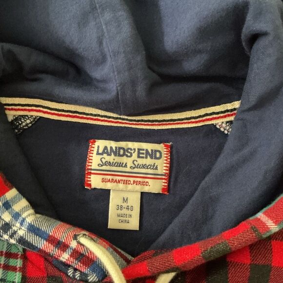 Lands’ End Serious Sweats Patchwork Plaid Hoodie Men’s Medium - Picture 5 of 12